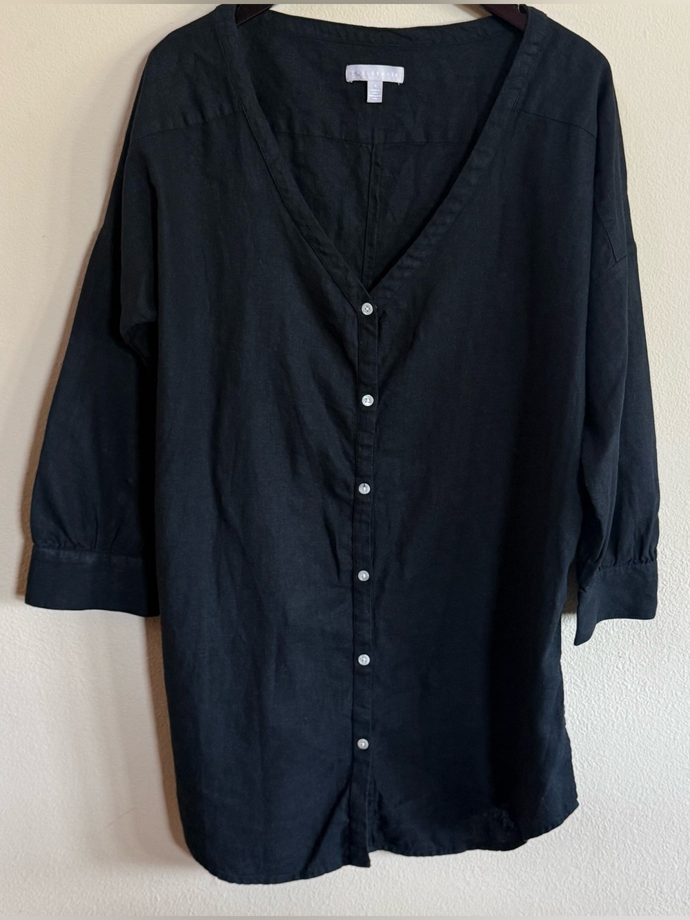 Chelsea28 Black V-Neck Button-Down Casual Shirt